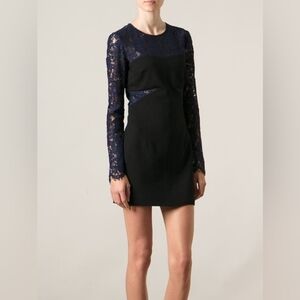 MSGM Black & Blue Lace Cut Out Bodycon Long Sleeve Cocktail Dress Size 4 Party